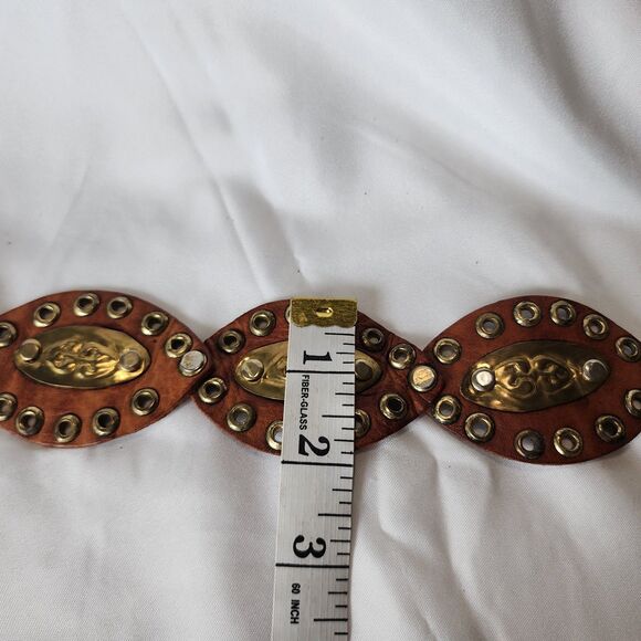 Vintage Handmade Leather Hip Belt Brass Buckle Rivet Festival Boho Gypsy Adjust - Picture 10 of 12